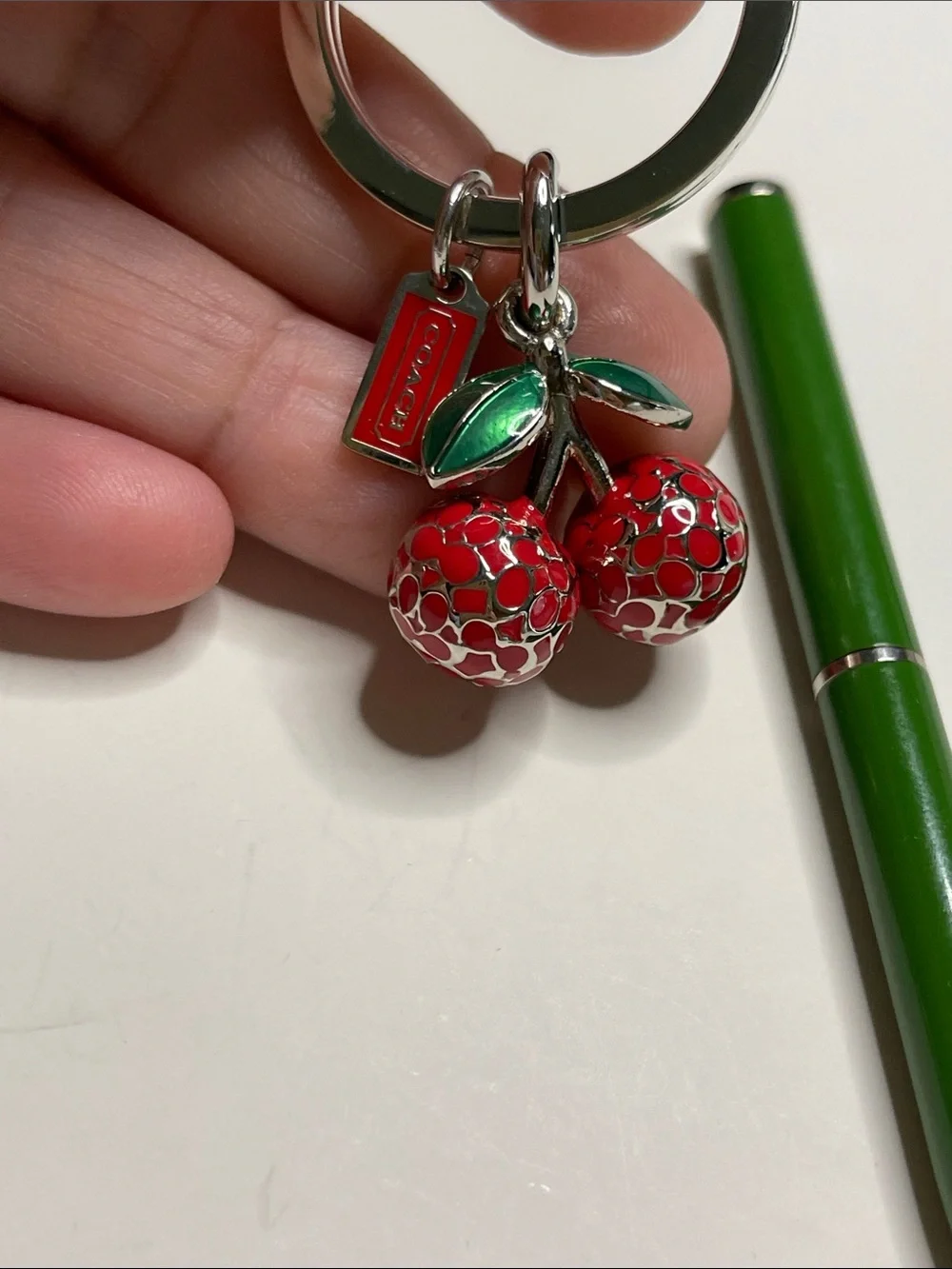 Coach Cherry Keychain Charm with Red Enamel Cherries and Coach Pen - Picture 2 of 8